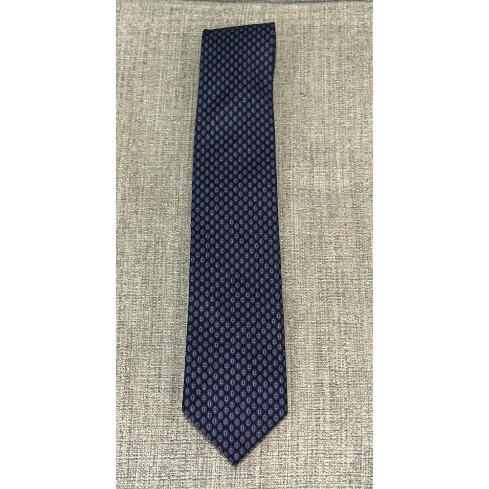 Brioni Silk Tie Mens Dark Plum Blue Geometric Diamond Hand Made Italy 60in